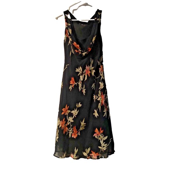 Lily Dresses & Skirts - Vintage Lily Slip Dress PS Black Floral Artsy Fairy Lined Knee Length Whimsigoth